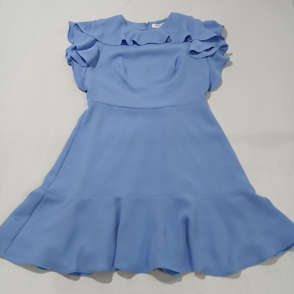 Amanda Uprichard Emery Dress Medium Chambray Blue Ruffle Mini Flounce 20432 - Picture 5 of 12